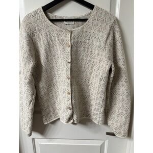 BEAUTIFUL Quality VTG Reba Rose Cream Boho Geometric Cardigan Sweater Sz M